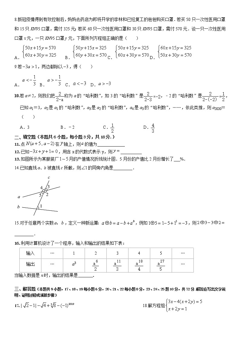 江西南昌市2020-2021学年七年级下学期期末模拟数学试题（word版 无答案）02