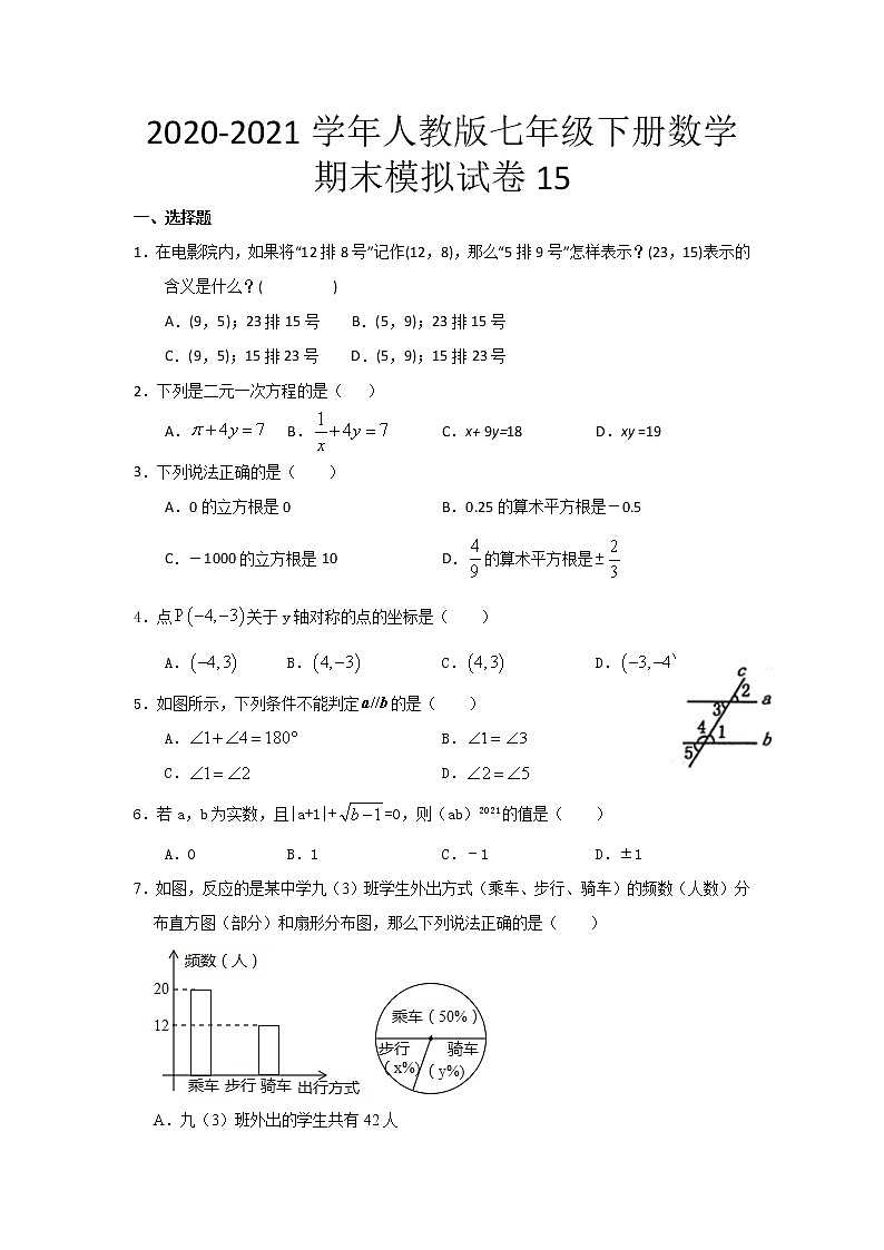 2020-2021学年人教版七年级下册数学期末模拟试卷15（word版 无答案）01