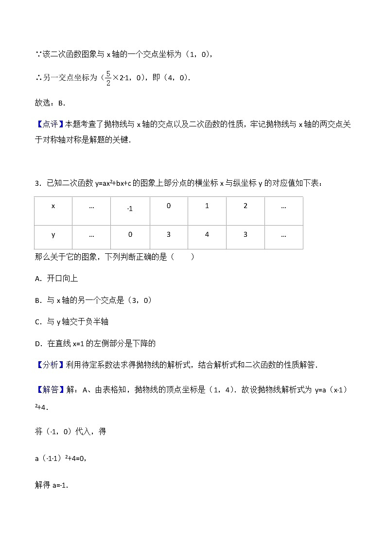 22.2 二次函数与一元二次方程-人教版九年级数学上册练习（学生版+教师版）【机构专用】02