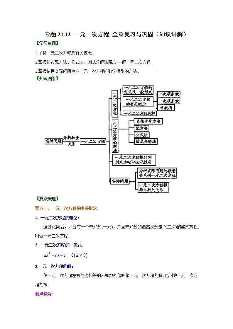 专题21.13 一元二次方程 全章复习与巩固（知识讲解）九年级数学上册基础知识专项讲练（人教版）01