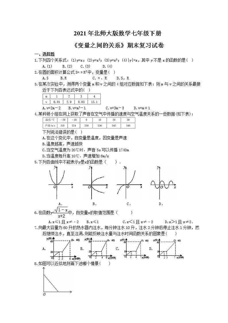 2021年北师大版数学七年级下册《变量之间的关系》期末复习试卷（含答案）01