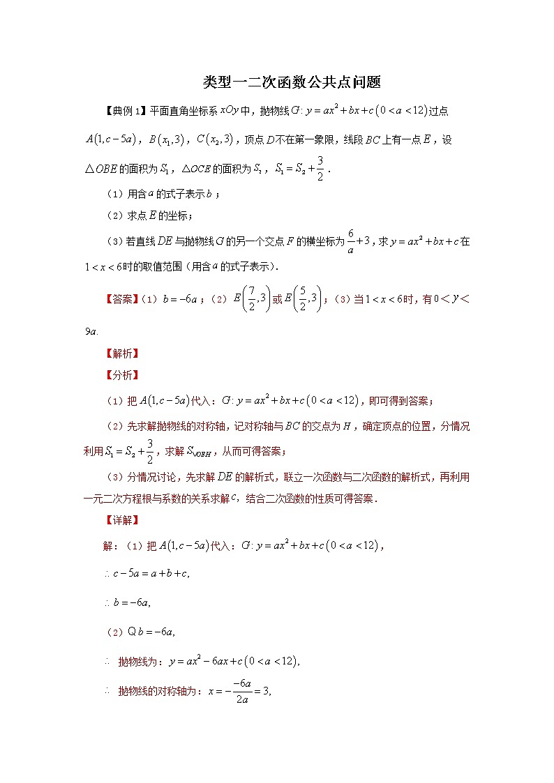 类型一 二次函数公共点问题-2021年中考数学二轮复习重难题型突破01