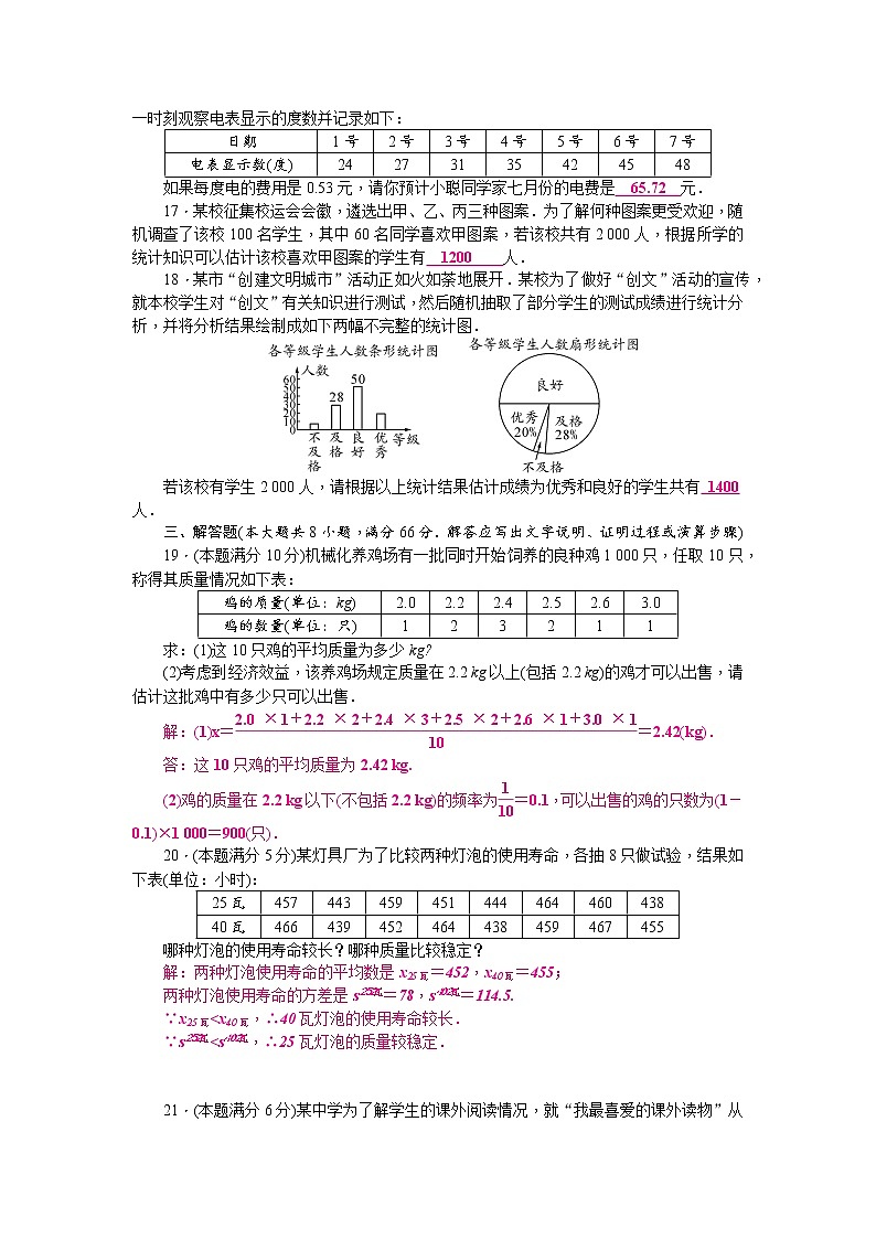 浙教版 九年级数学上册第5章检测试卷03