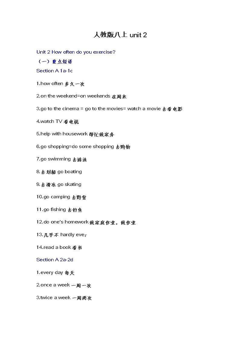 人教版八年级上册英语第2单元预习和期末复习总结 学案01