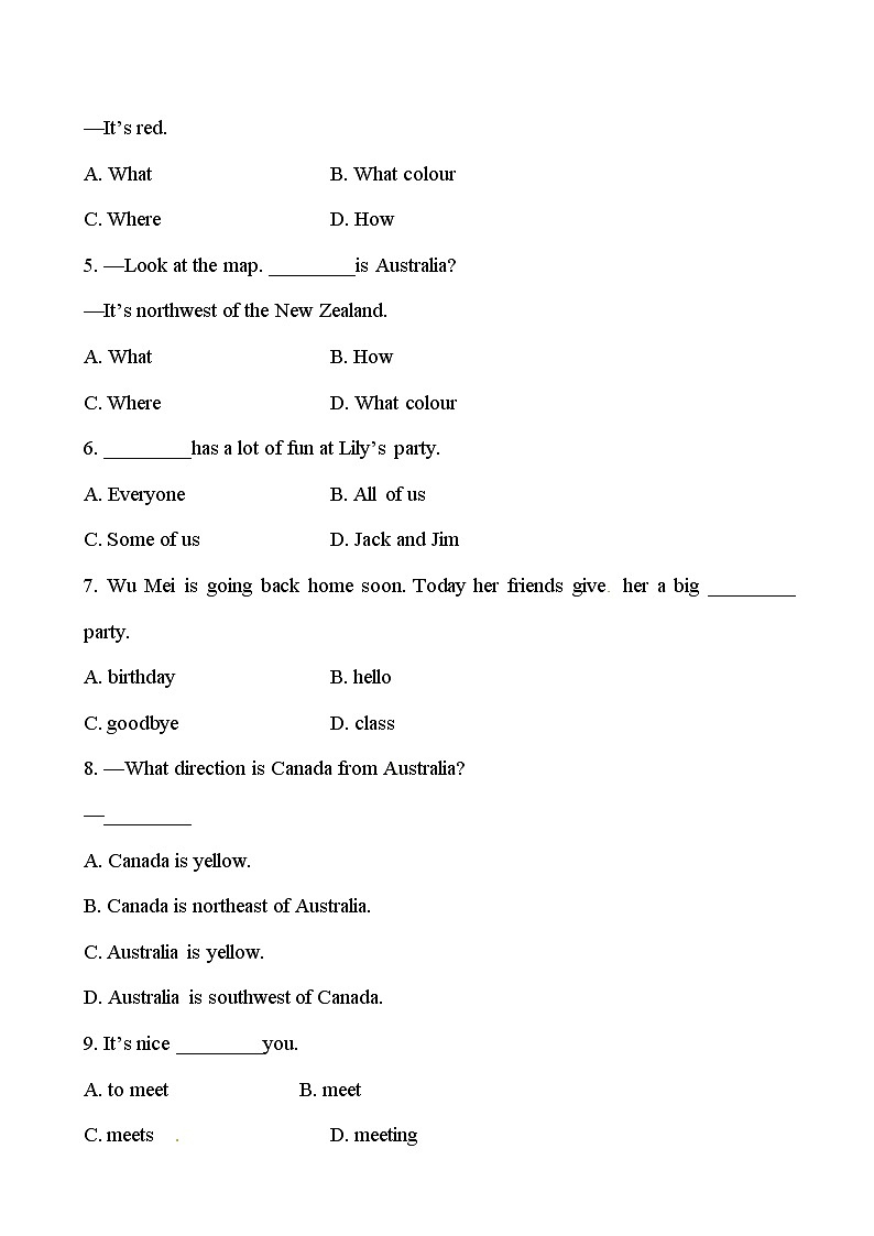 冀教版七年级上知能提升作业：Unit 8Countries around the World  Lessons 43、44（冀教版七年级上）第2页