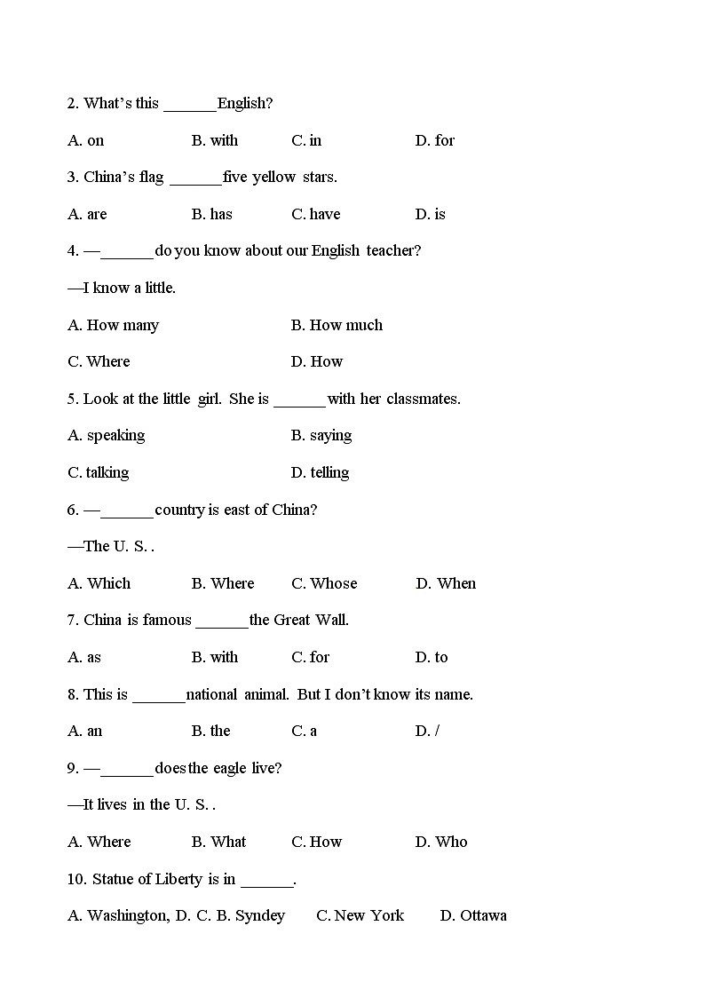 冀教版七年级上知能提升作业：Unit 8Countries around the World   Lessons 45、46（冀教版七年级上） 练习02