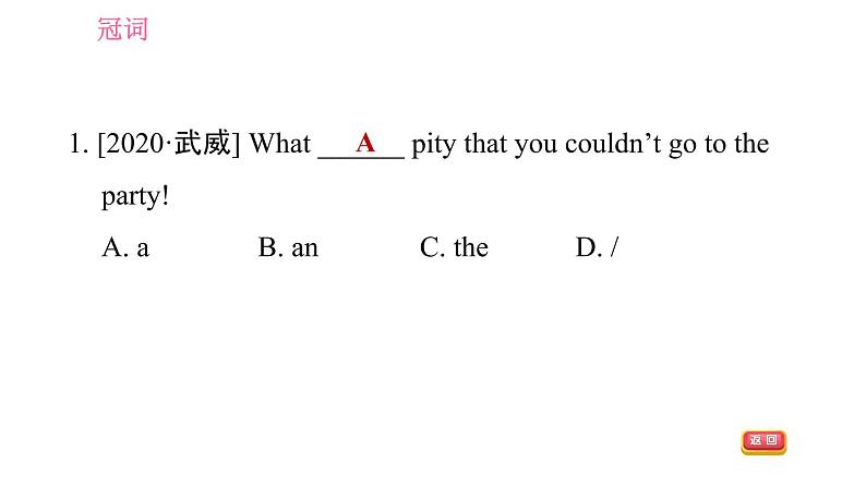 人教版九年级下册英语课件 期末专训 专项训练一 单项选择（冠词）第3页