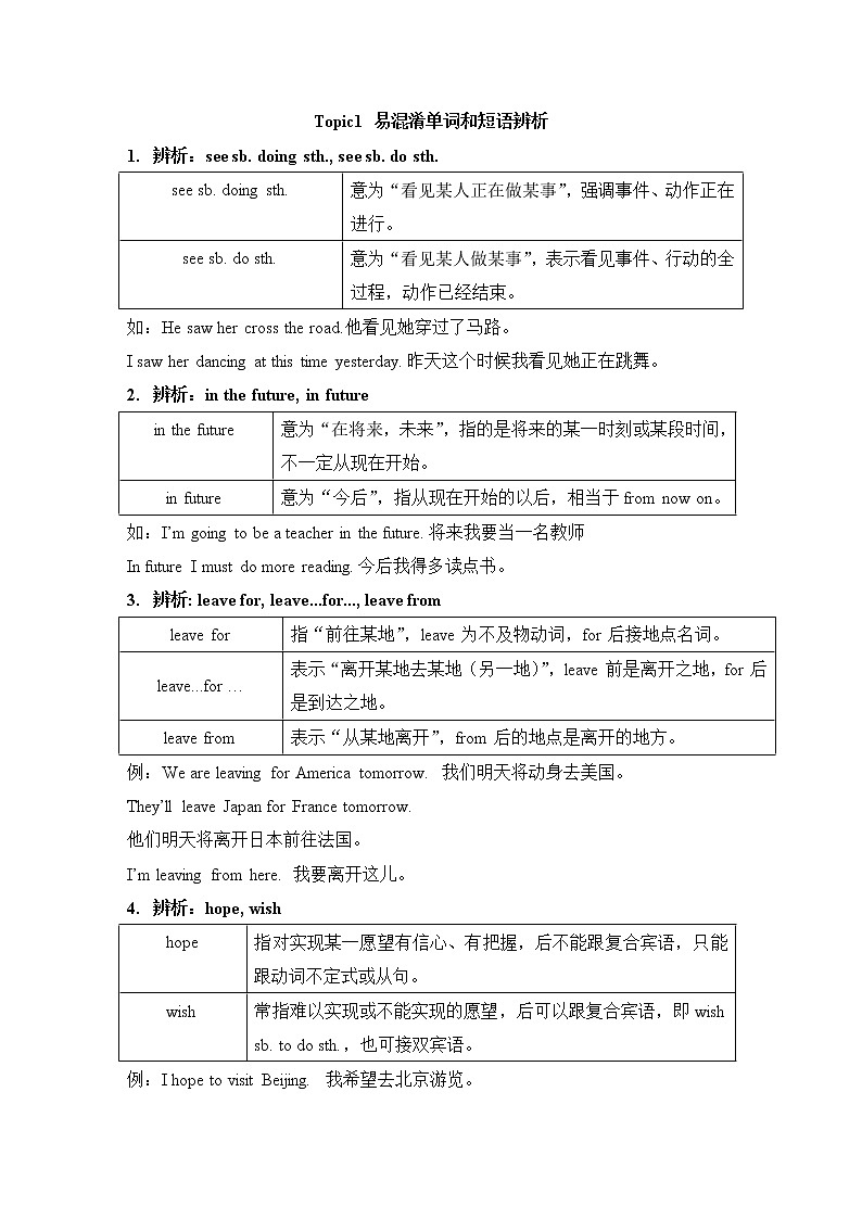 仁爱科普版八年级英语上册Unit 1 Topic1 易混淆单词和短语辨析学案第1页