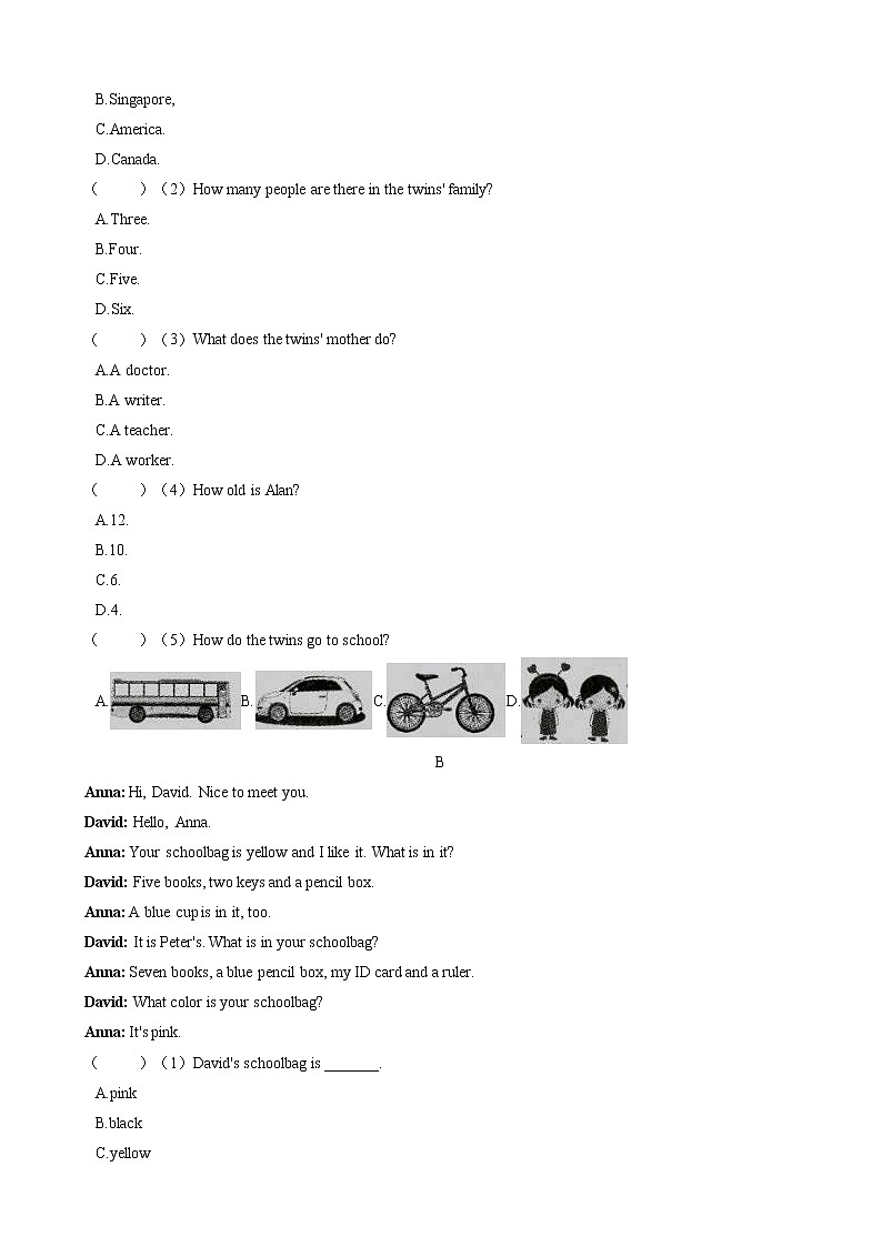 2021-2022学年 人教版七年级英语上册Unit 1 My name 's Gina 单元过关检测（含答案）第3页