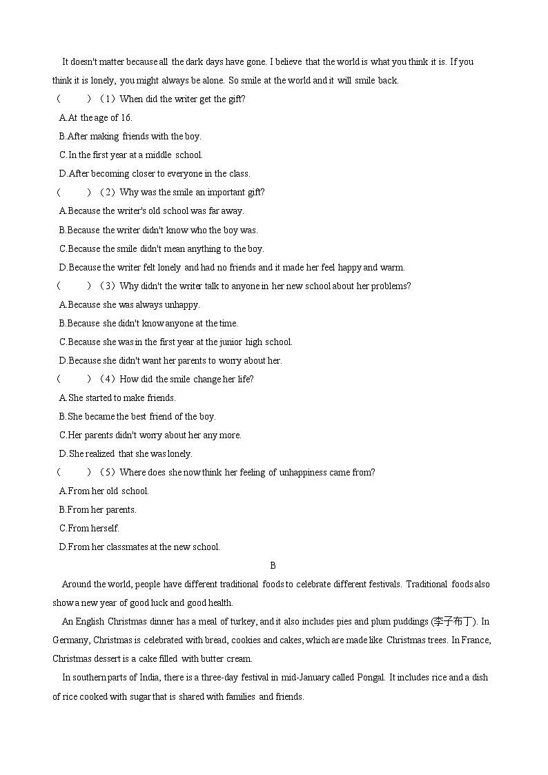 Unit 2 I think that mooncakes are delicious 单元检测题（含答案）人教版英语九年级全册03