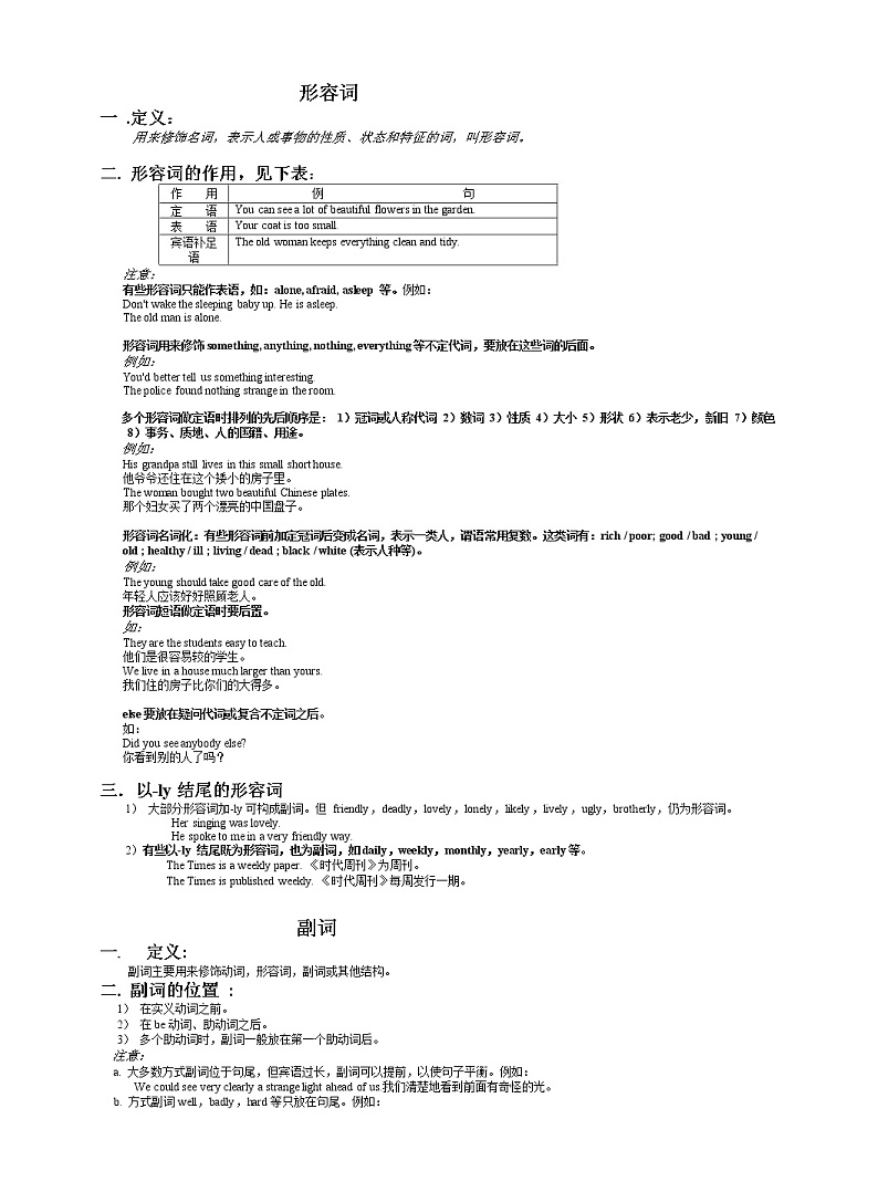 初中英语形容词和副词的讲解和练习学案01