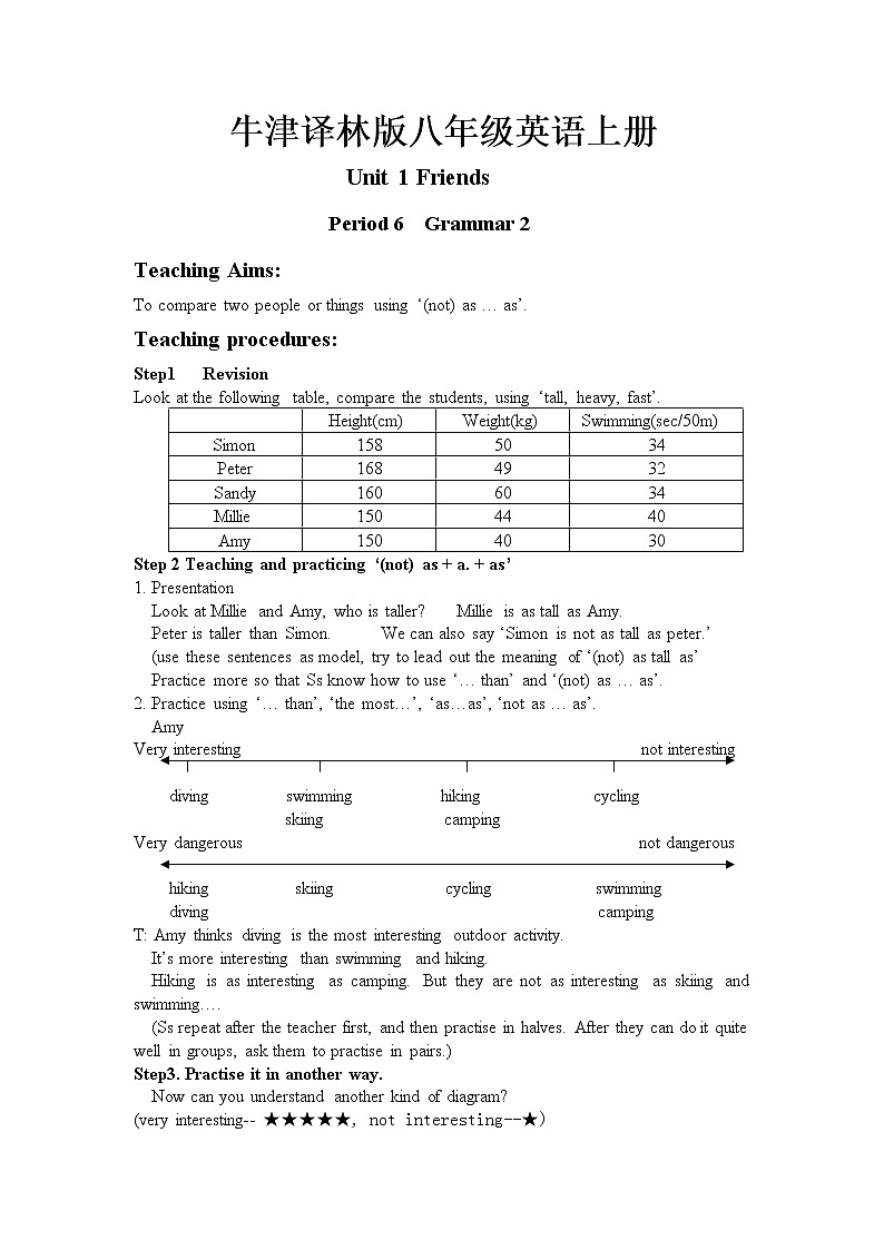 牛津译林版八年级英语上册unit1  period 6教案01