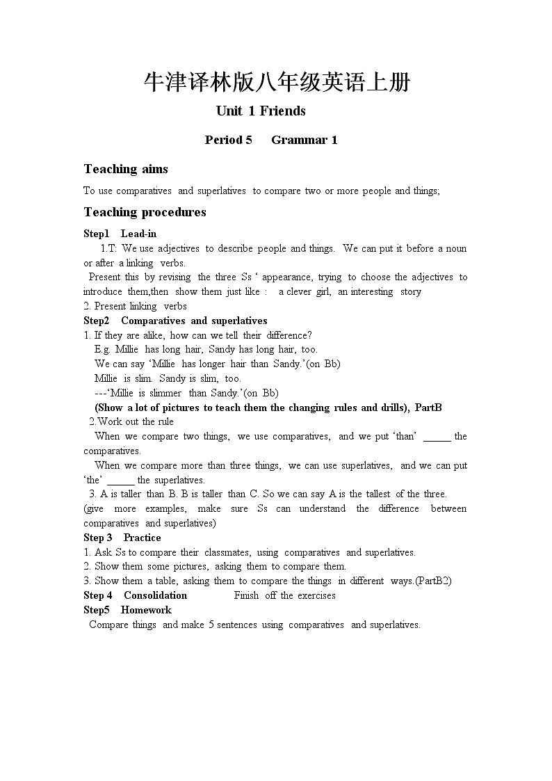 牛津译林版八年级英语上册unit1  period 5教案01