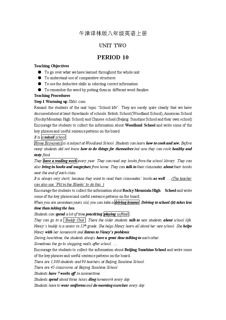 牛津译林版八年级英语上册unit2第10课时教案01