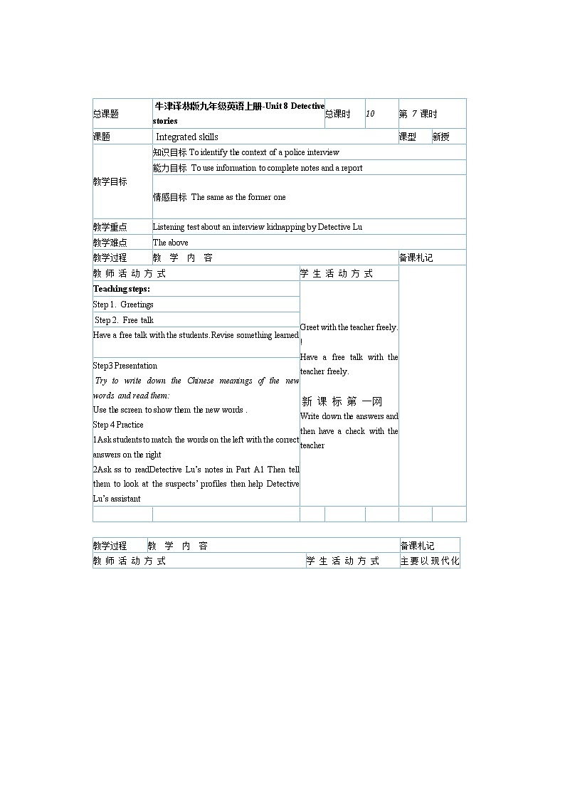 牛津译林版九年级英语上册unit8第7 课时 教案01