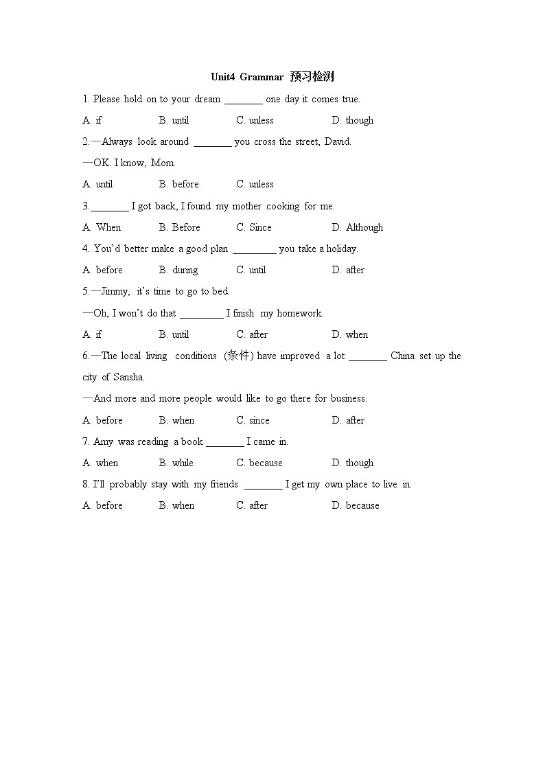 Unit4 Grammar预习检测01