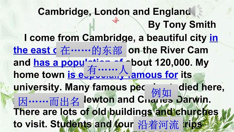 初中英语 外研（新标准）版 八年级上册Module 2 My home town and my country Unit2 Cambridge is a beautiful city in the east of England同步教案 课件 练习07