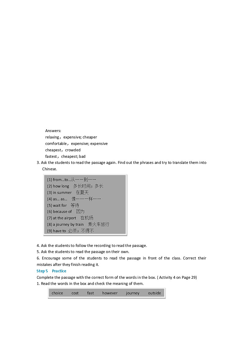 Module 4 Planes, ships and trains Unit 2 What is the best way to travel教案第3页