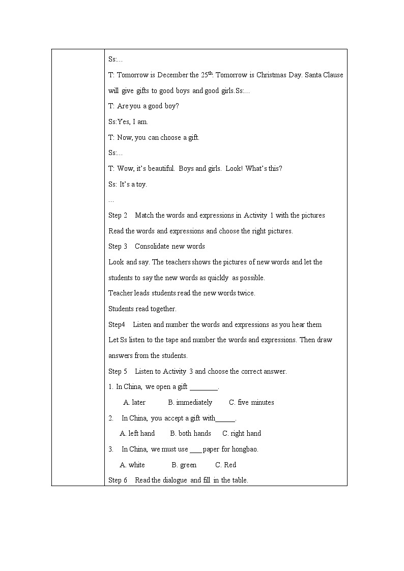 初中英语 外研（新标准）版 八年级上册Module 11 Way of life Unit 1 In China ,we open a gift later同步教案 课件 练习02