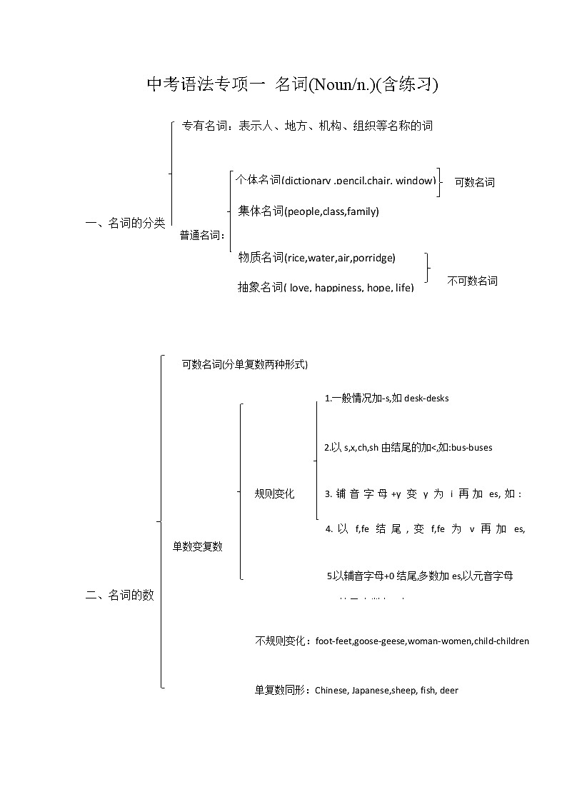 中考英语语法专项一  名词  无答案练习题01
