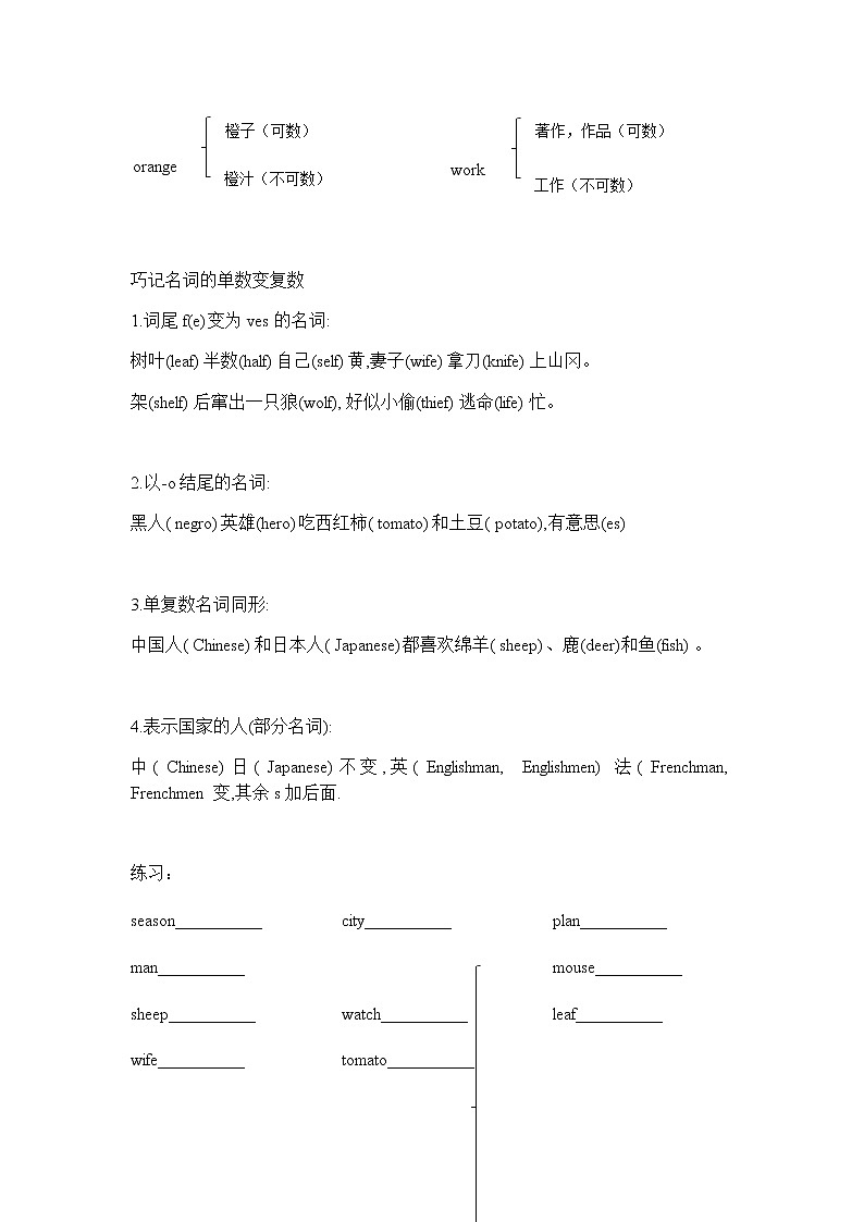 中考英语语法专项一  名词  无答案练习题03