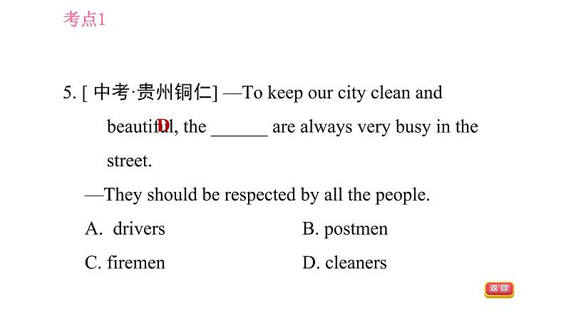 外研版九年级下册英语课件 中考专项训练 专项训练二 单项选择（名词）08