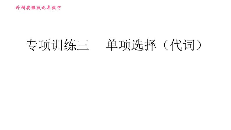 外研版九年级下册英语课件 中考专项训练 专项训练三 单项选择（代词）第1页