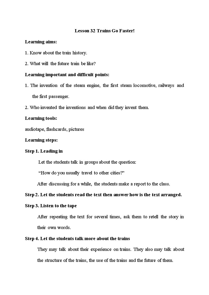 冀教版八年级上册英语 Unit6 Lesson 32 教学设计01