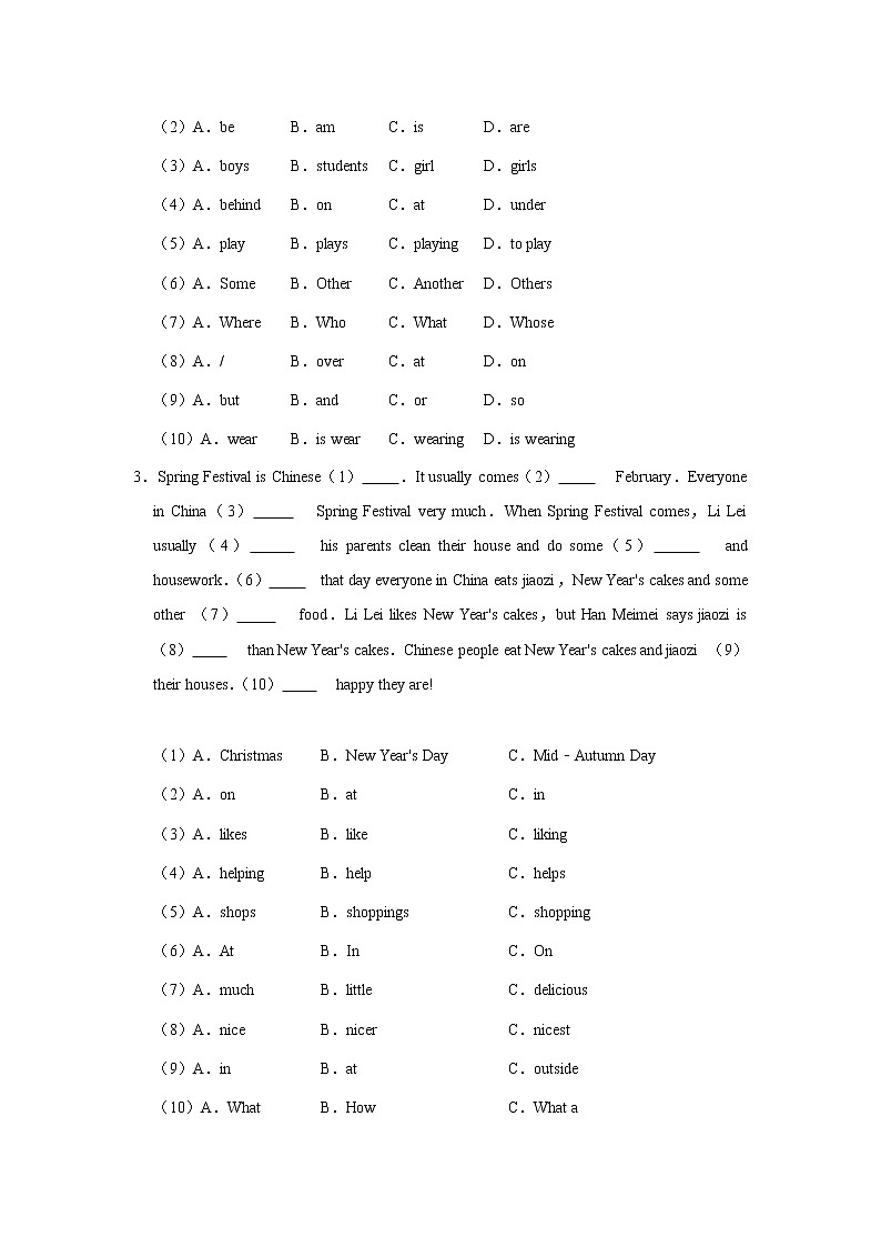 2021年新初二英语外研新版专题复习《完形填空》02