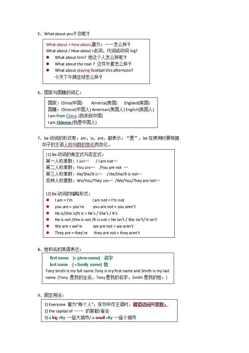 外研版七年级英语上册知识点第2页