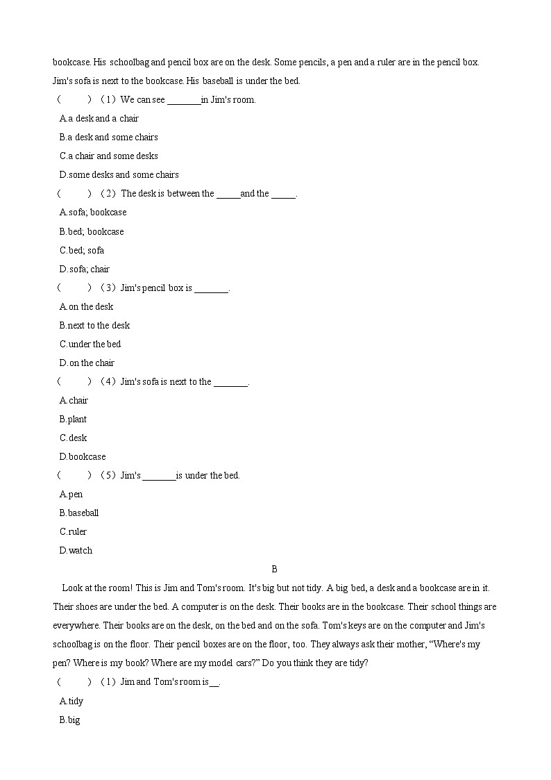 2021-2022学年 人教版英语七年级上册Unit 4  综合测试卷（一）（含答案）第3页