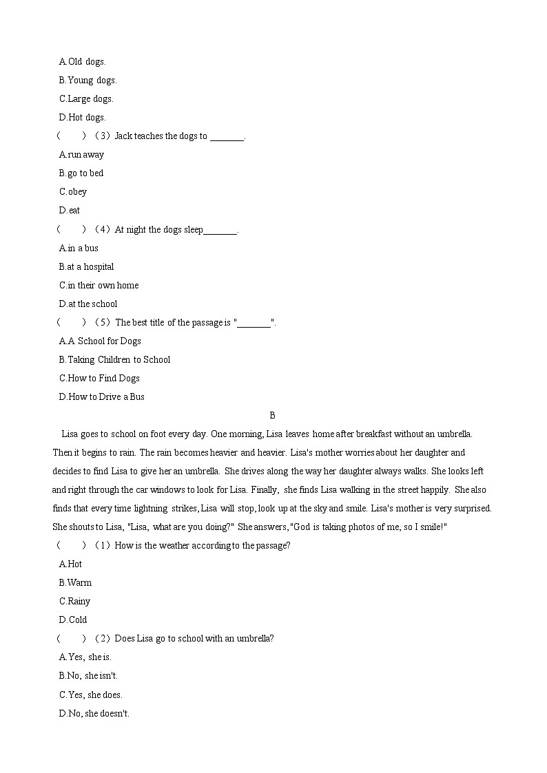 Unit 4 My day 单元测试卷（含答案）2021-2022学年 牛津译林版七年级英语上册第3页