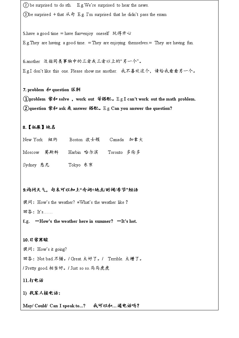 2021初中英语人教版七年级下Unit7单元综合复习+专题训练（无答案）02