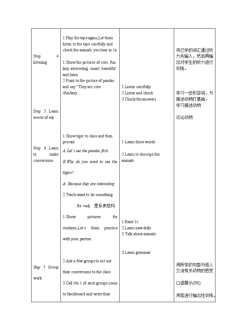 人教版Unit5 Why do you like pandas全单元表格教案03