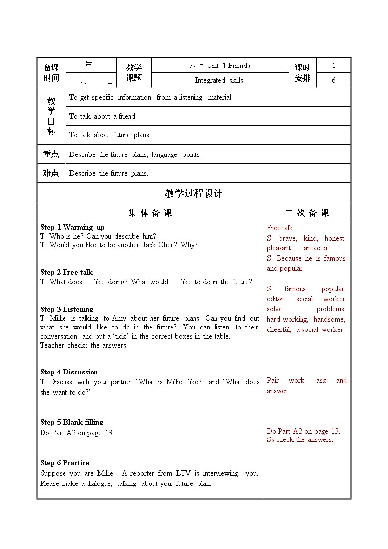 牛津译林版8A unit1 Integrated skills&study skills教案+课件+课时练+音频01