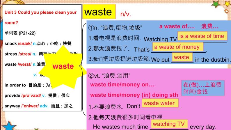 人教版八下Unit 3 Could you please clean your room SectionB词汇精讲 课件05