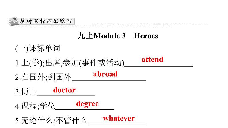 广东中考高分突破英语课件（外研版）教材梳理默写本-外研版第十五节　九年级(上)Module 3~Module 4第3页