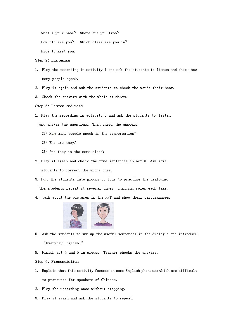 七年级英语上册 Module 1 My classmates Unit 1 Nice to meet you教案 （新版）外研版第2页