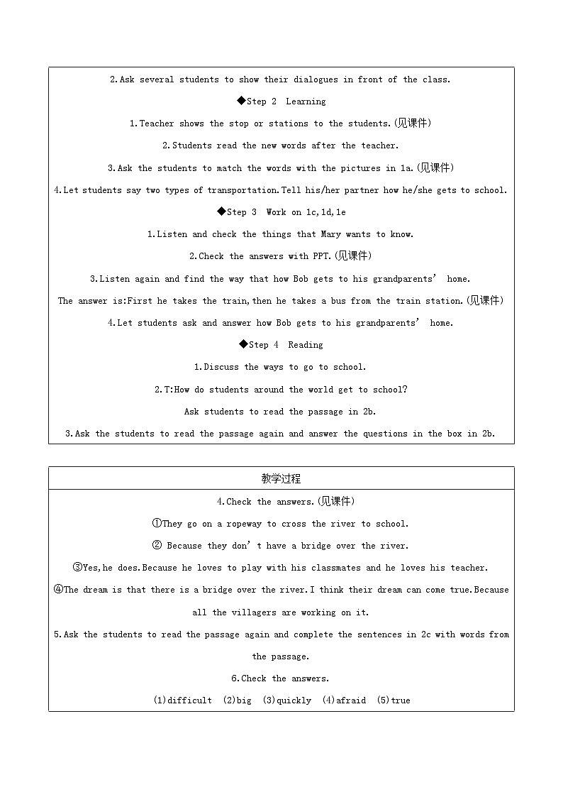 Unit 3 How do you get to school?（4课时表格式教案）02
