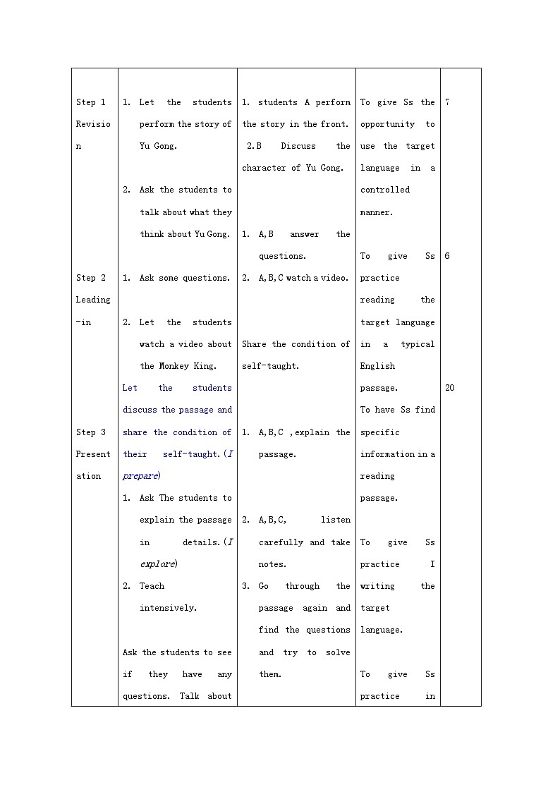 Unit 6 An old man tried to move the mountains.(5课时表格式教案)02