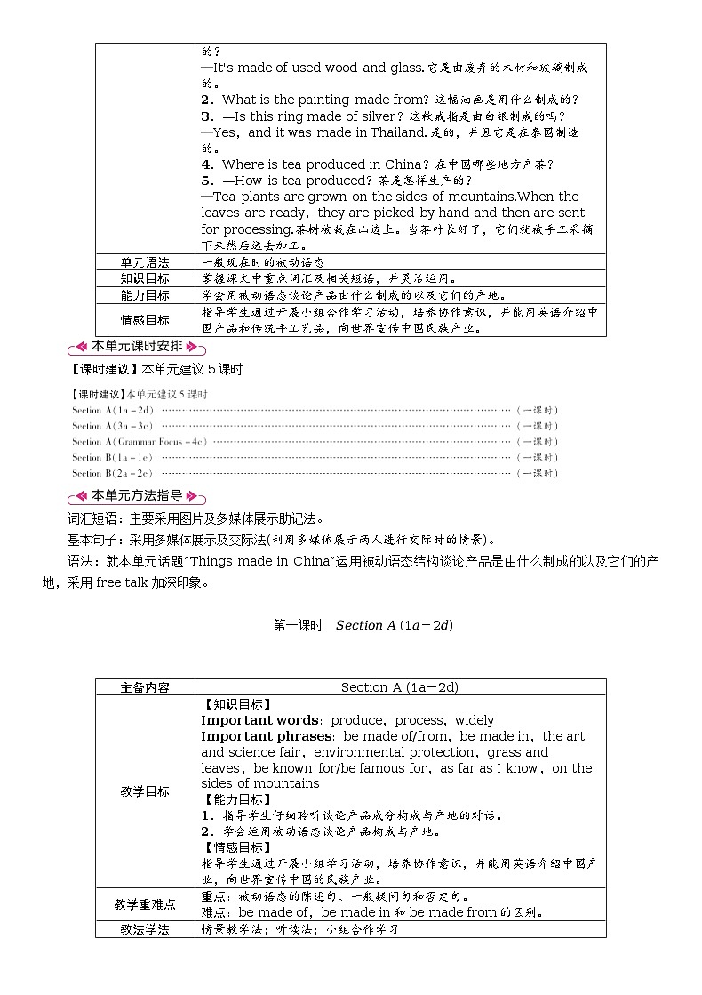 Unit 5　What are the shirts made of全单元教案（表格式5课时）02