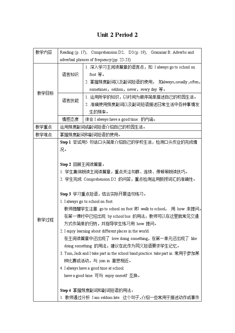 Unit 2  Daily life (6课时教案）01