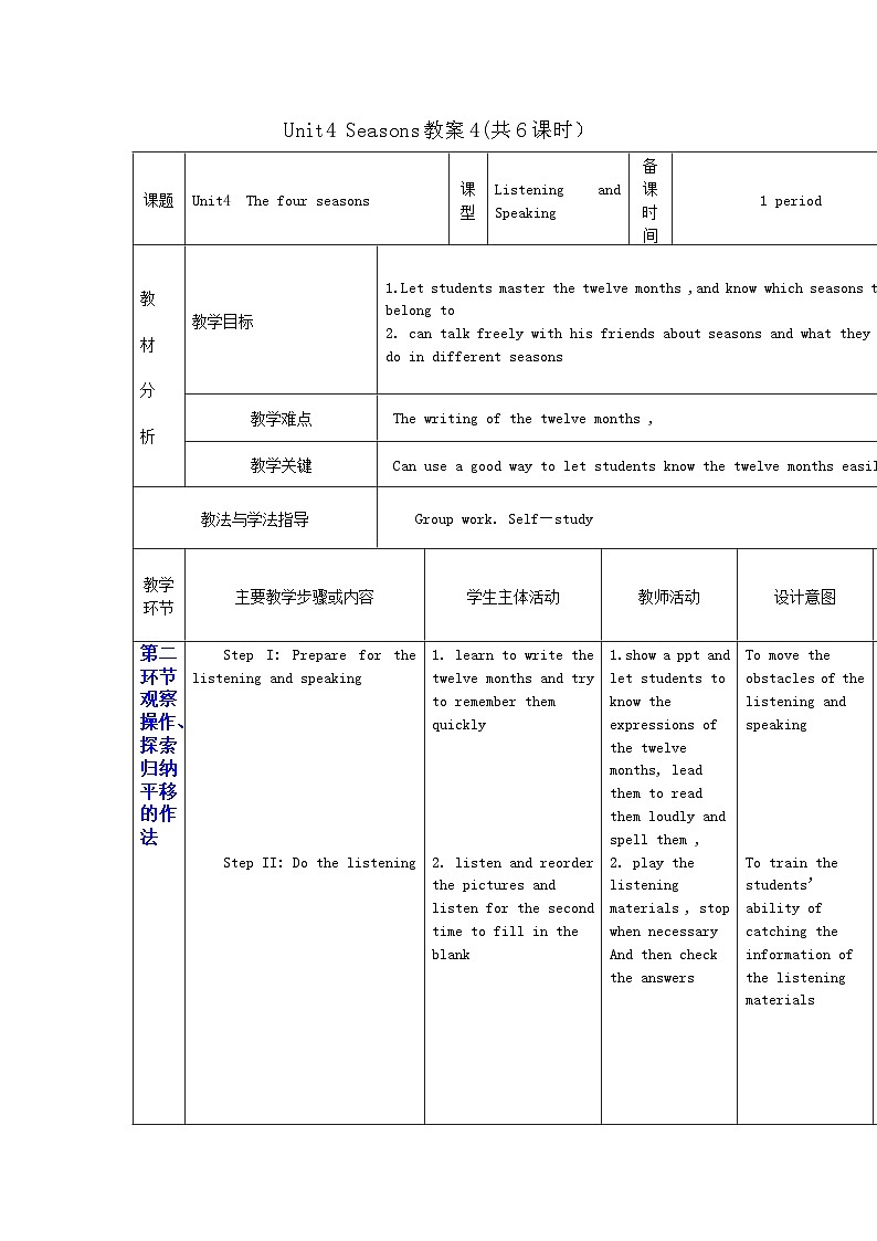 Unit 4 Seasons.(6课时教案）01