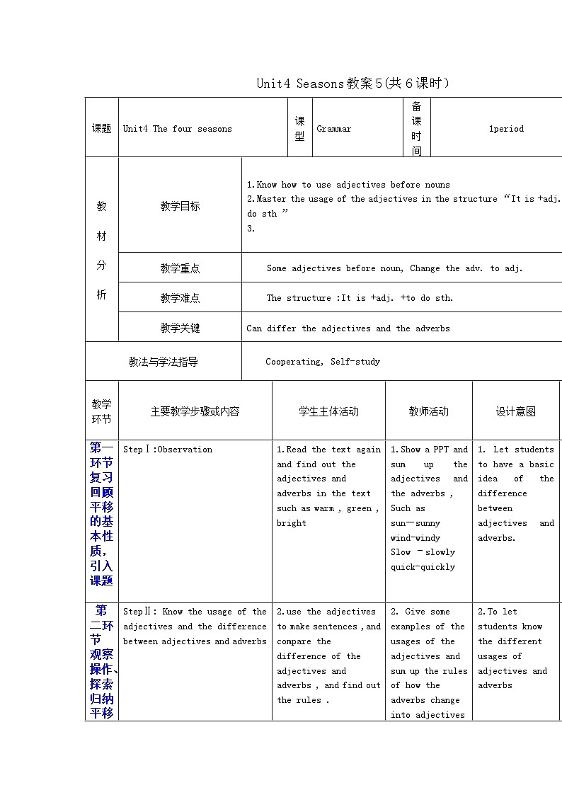 Unit 4 Seasons.(6课时教案）01
