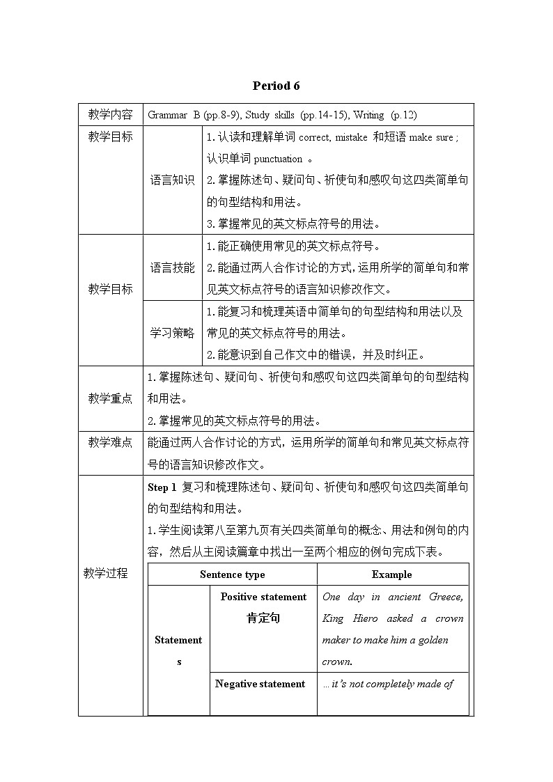 Unit 1 Wise men in history 教学设计（表格式，共6课时）01