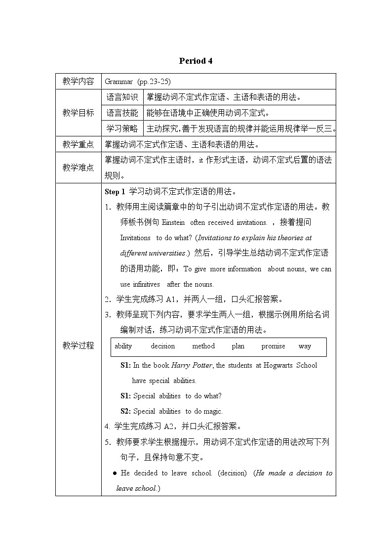 Unit 2 Great minds 教学设计（表格式，共6课时）01