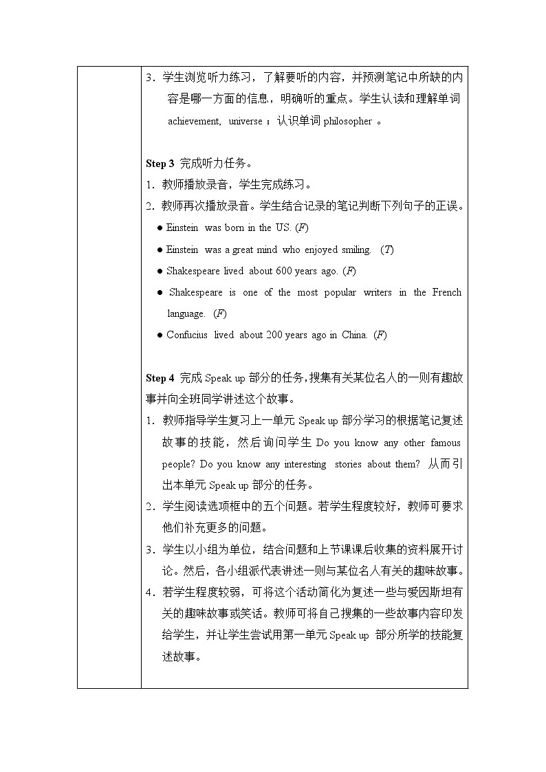 Unit 2 Great minds 教学设计（表格式，共6课时）02