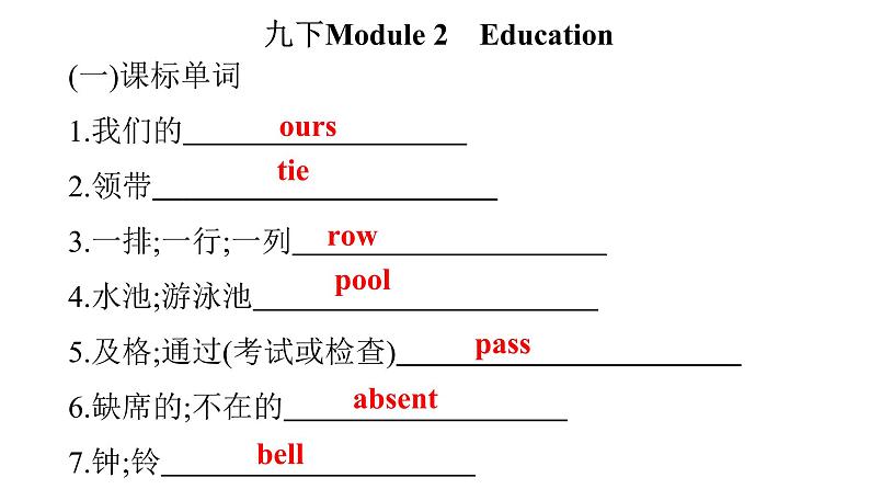 广东中考高分突破英语课件（外研版）教材梳理默写本-外研版第十九节　九年级(下)Module 1~Module 2第6页