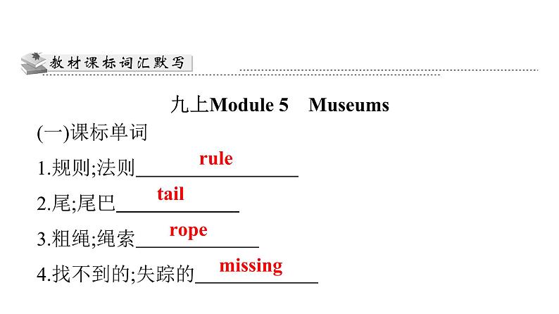 广东中考高分突破英语课件（外研版）教材梳理默写本-外研版第十六节　九年级(上)Module 5~Module 603