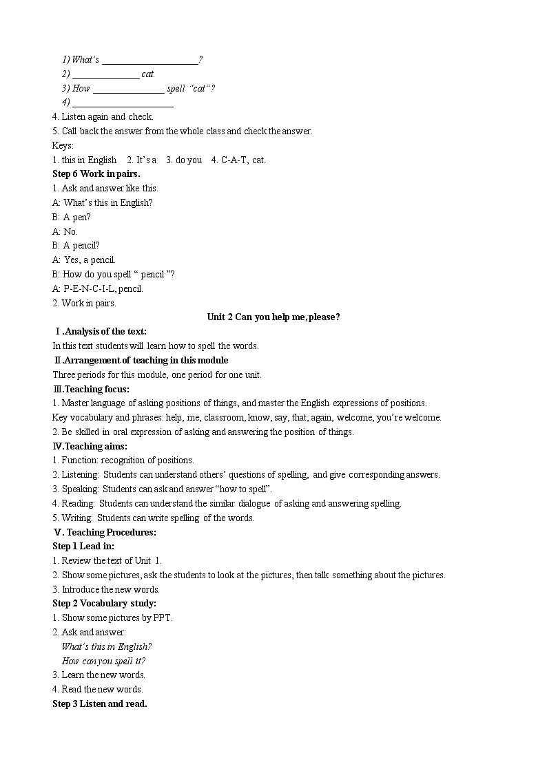 外研版（新标准）七年级上册教案Starter M3 Unit 102